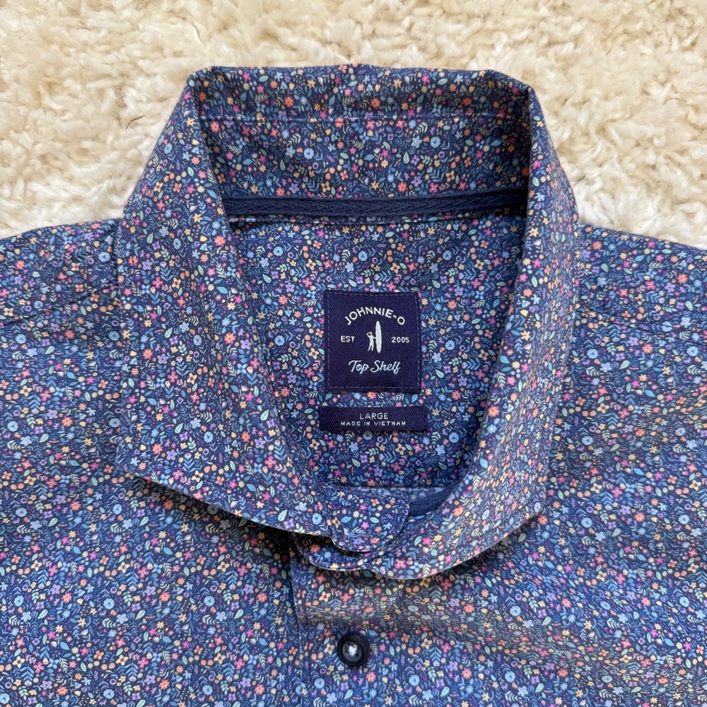 johnnie-O Navy Talley Short-Sleeve Button-Down Shirt In Color Wake. MINTY!